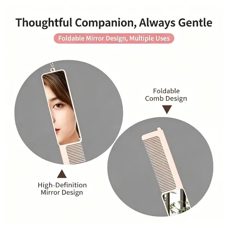 New New With Mirror Foldable Comb Anti-Static Mini Massage Comb 2 In 1 Makeup Mirror For Travel