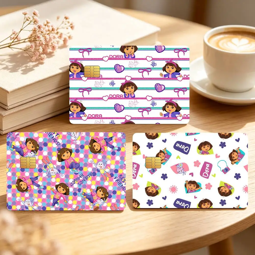 Cartoon D-Dora the E-Explorer Credit Card Sticker Waterproof Anti-Scratch 4PCS Bank Debit Traffic Cover Decoration