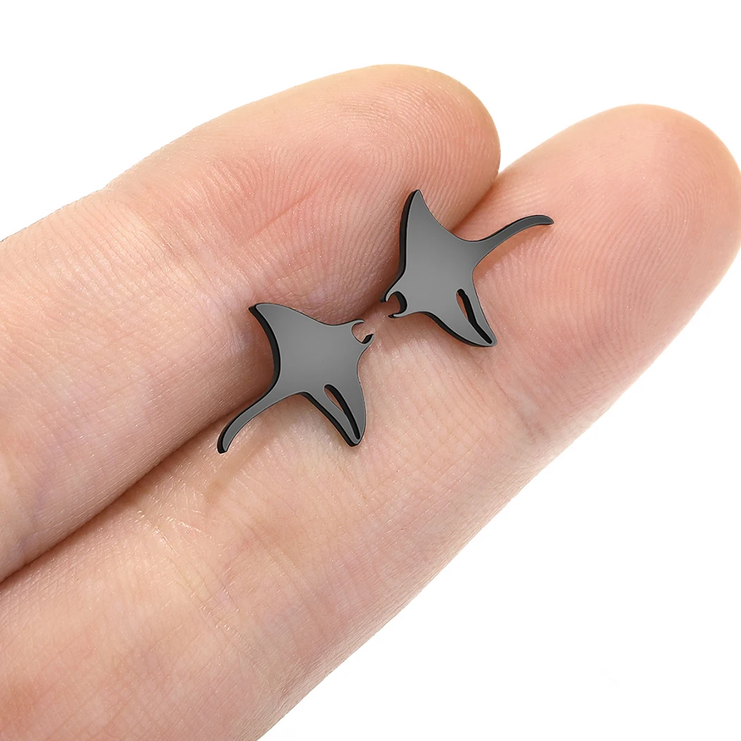 Cxwind Simple Laser Engraving Fashion Stainless Steel Manta Ray , Ray Fish , Stingray Small Fork Earrings, Cute Fork Earrings