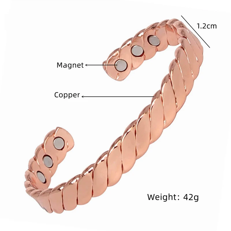 Twist Pattern Copper Magnetic Bracelet for Women, Bio Magnetic Therapy Anti Arthritis Pain Relief Adjustable Health Jewelry Gift