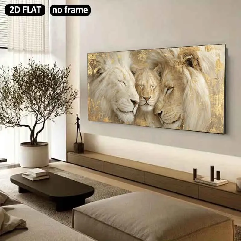 (1PC Unframe)2D Flat Unframed Canvas Printing, Golden Lions Resting Peacefully Home Decor Canvas Art Print Poster, Living Room B