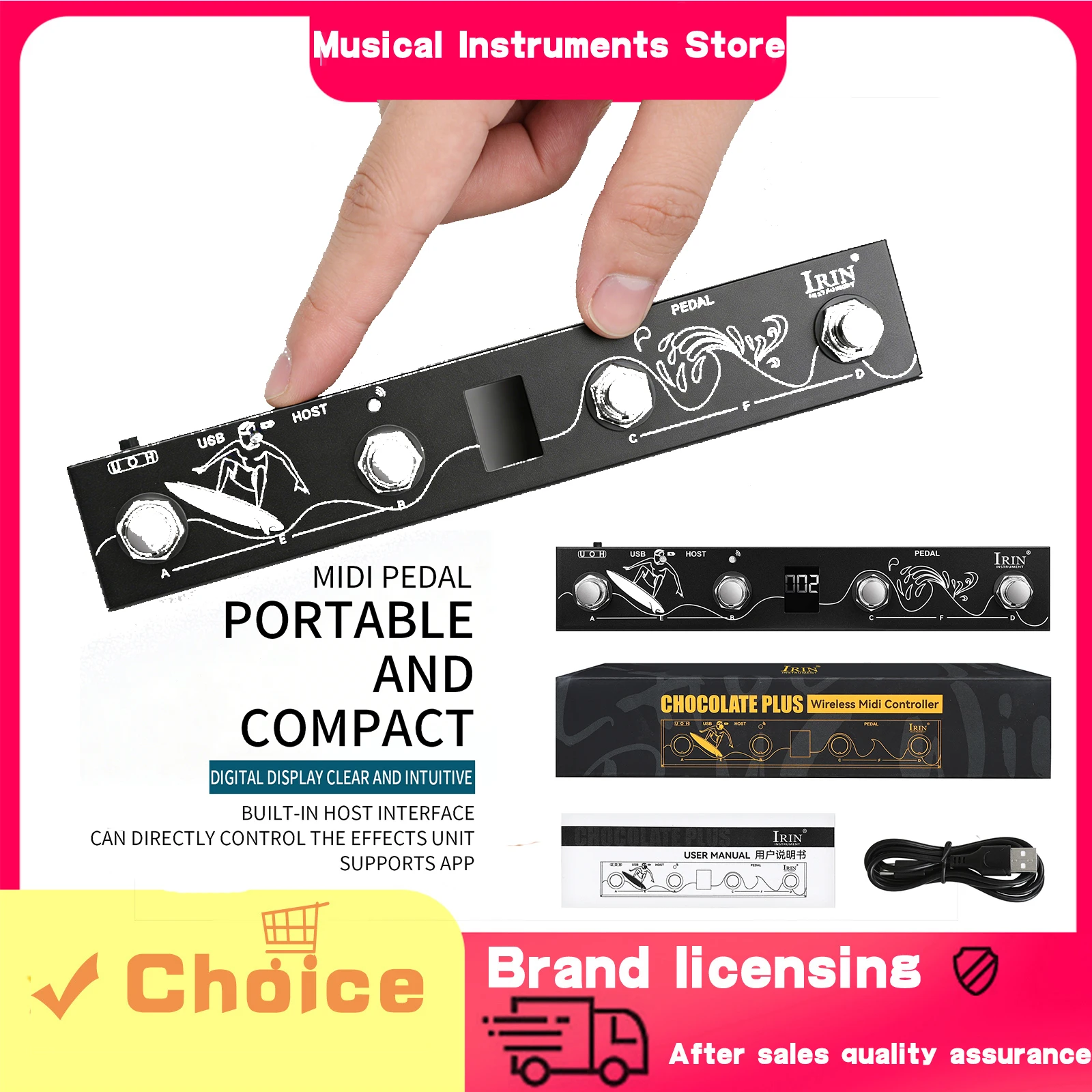 

Педаль эффектов для электрогитары CHOCOLATE PLUS Беспроводная педаль Bluetooth Контроллер Педаль эффектов с интерфейсом MIDI-хоста