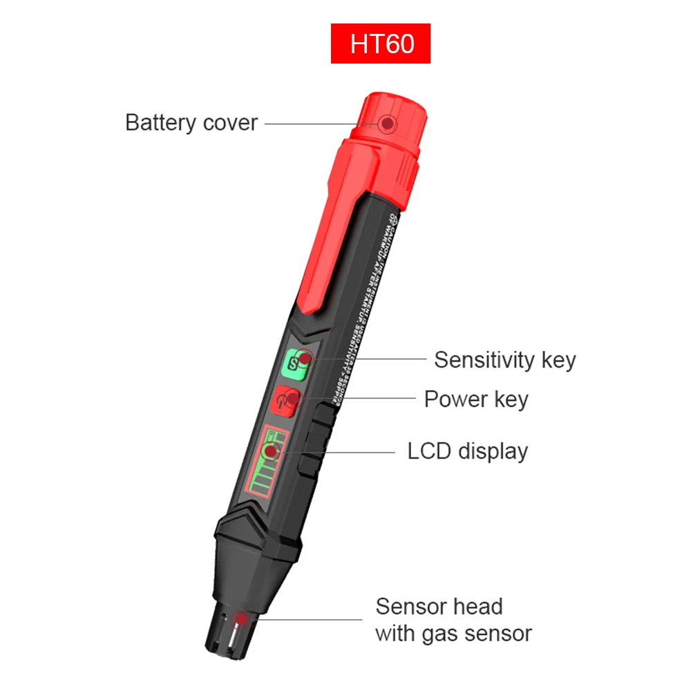 HABOTEST HT59 HT60 Gas Leak Detector 0-1000PPM Sound & Screen Alarm Combustible Flammable Natural Methane Mini Gas Detector