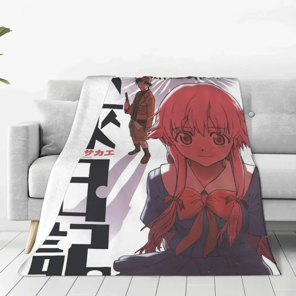 Future Diary Mirai Nikki Blankets Anime Yuno Gasai Wool Vintage Warm Throw Blankets for Home Restaurant Spring Autumn