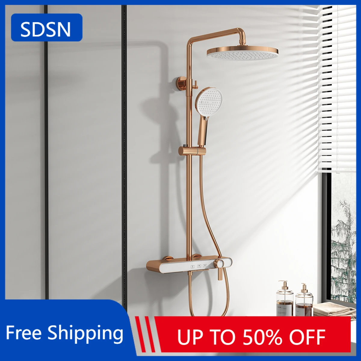 Waterfall Piano Bathroom Shower System Brushed Rose Gold Bathroom Faucets Rain Shower Head Hot Cold Piano Bathroom Shower Set