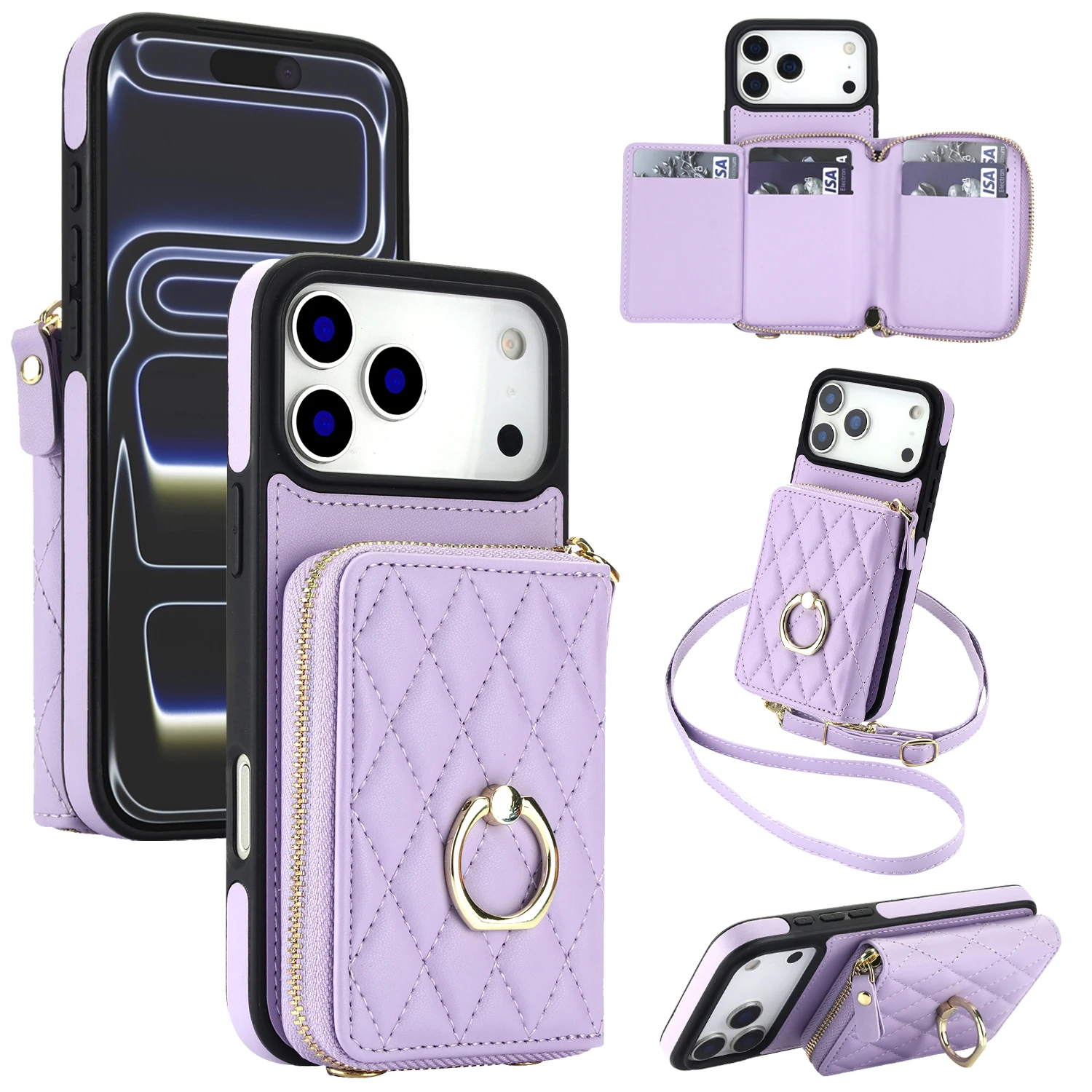 Luxury Crossbody Wallet Leather Cards Holder Case For iPhone 18 17 16 Pro Max Air Shockproof Stand Bag Pocket Cover Accessories