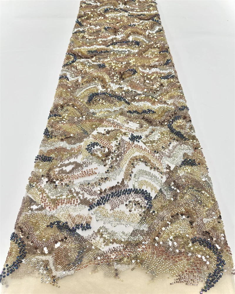 African Beaded 2025 High Quality Nigerian Sequins With Pearl Lace French Tulle Lace Fabric For Party Dress Sewing