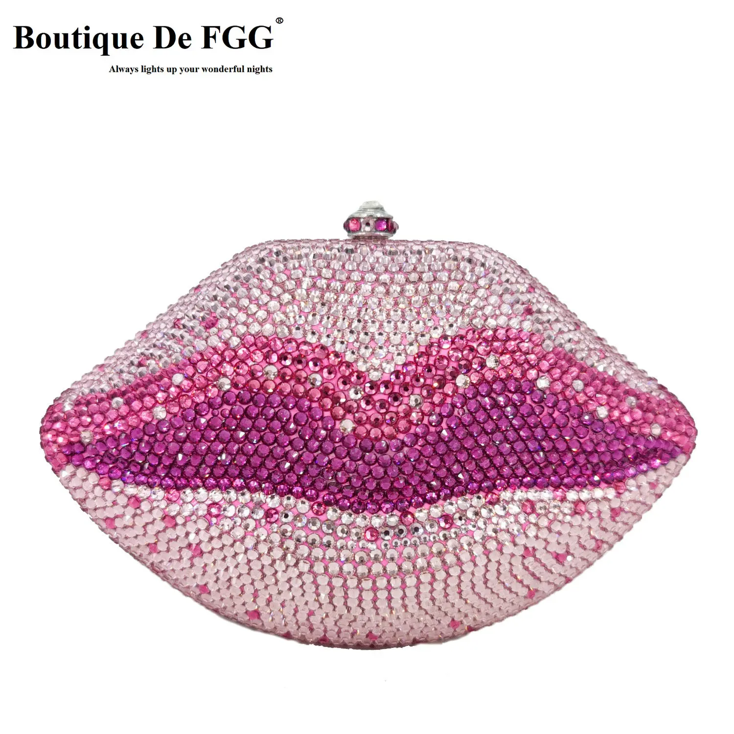 Boutique De FGG Evil Lips Women Mii Crystal Clutch Evening Bags Metal Clutches Rhinestone Wedding Party Purse and Handbags