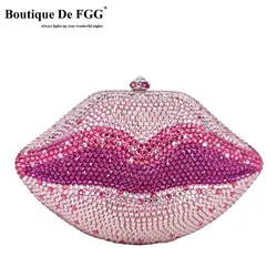 Boutique De FGG Evil Lips Women Mii Crystal Clutch Evening Bags Metal Clutches Rhinestone Wedding Party Purse and Handbags