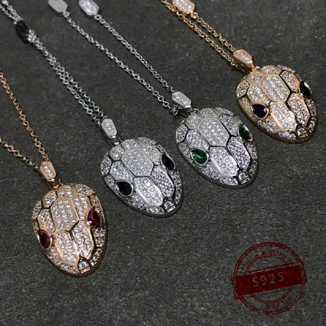 2024 New 1:1 Customized Popular Brand S925 Silver Snake Head Gemstone Diamond Necklace Fashion Trend Birthday Party Gift