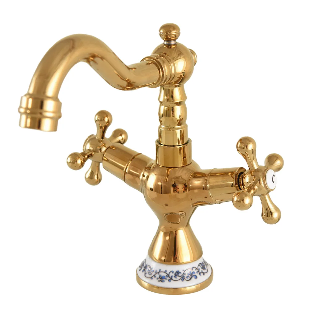 Gold Color Brass Swivel Spout Basin Faucet Bathroom Hot/Cold Water Deck Mounted Washbasin Faucet Dual Handle Mixers Taps tnf714