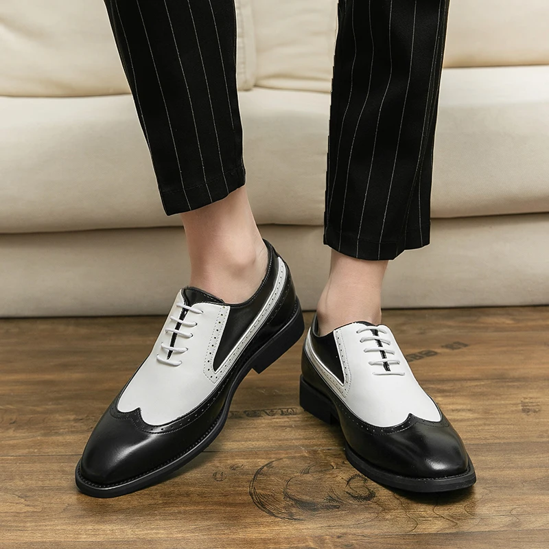 Spring black white leather shoes for men High quality wedding Dress shoes Business office loafers men shoe Luxury designer shoes