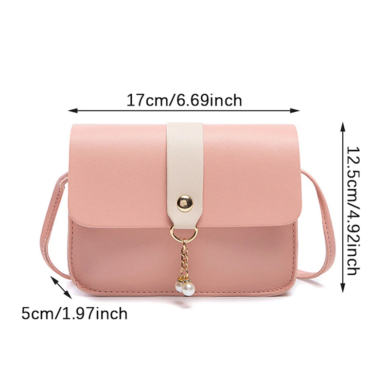 Contrast Women Shoulder Bag Simple Pearl Pendant Luxury Designer Handbag Messenger Bag Small Square Crossbody Mobile Phone Purse