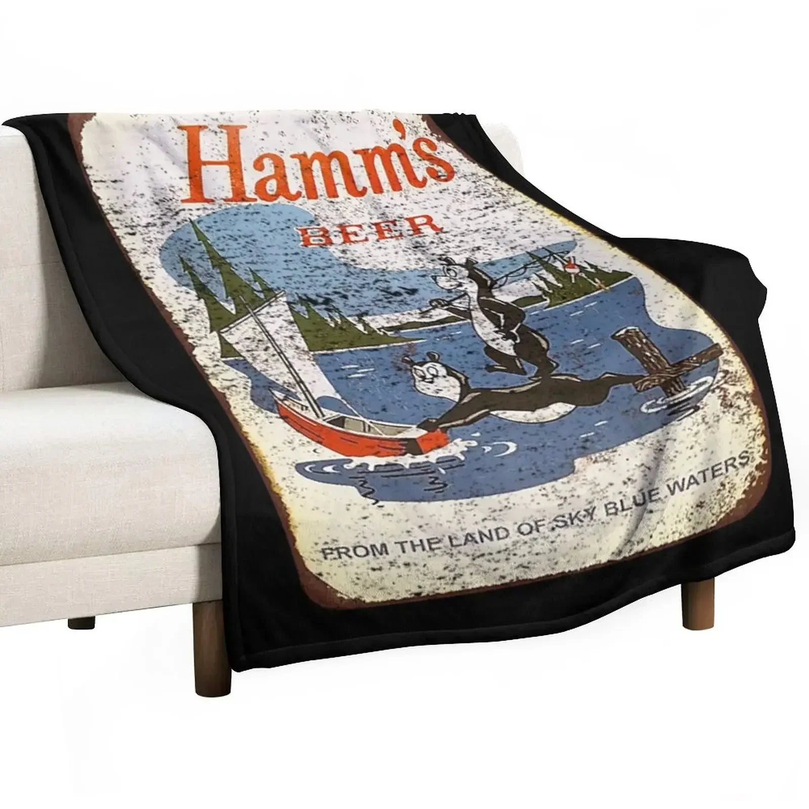 Hamms T-ShirtHamms Beer Sign Bear Vintage Distressed Throw Blanket Sofas bed plaid Blankets