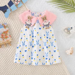 Summer Girls' Dress Baby Girl Cartoon Rabbit Big Collar Full Body Printed A-Line Sleeveless Princess Dress