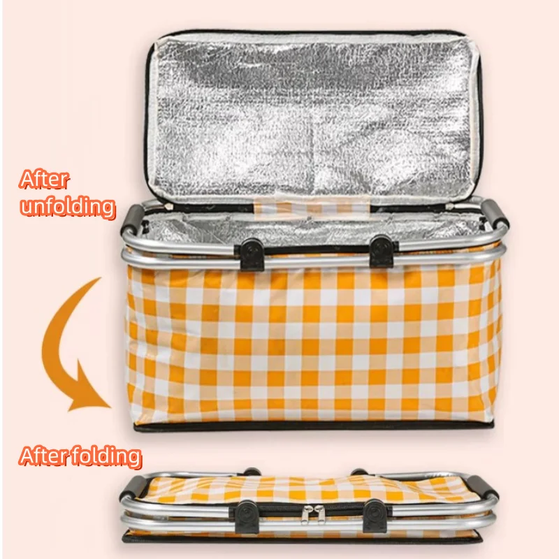 Camping Picnic Basket Thermal Bag Insulated Cooler Folding Storage Box Food Carrier for Outdoor piknik sepeti Accessories