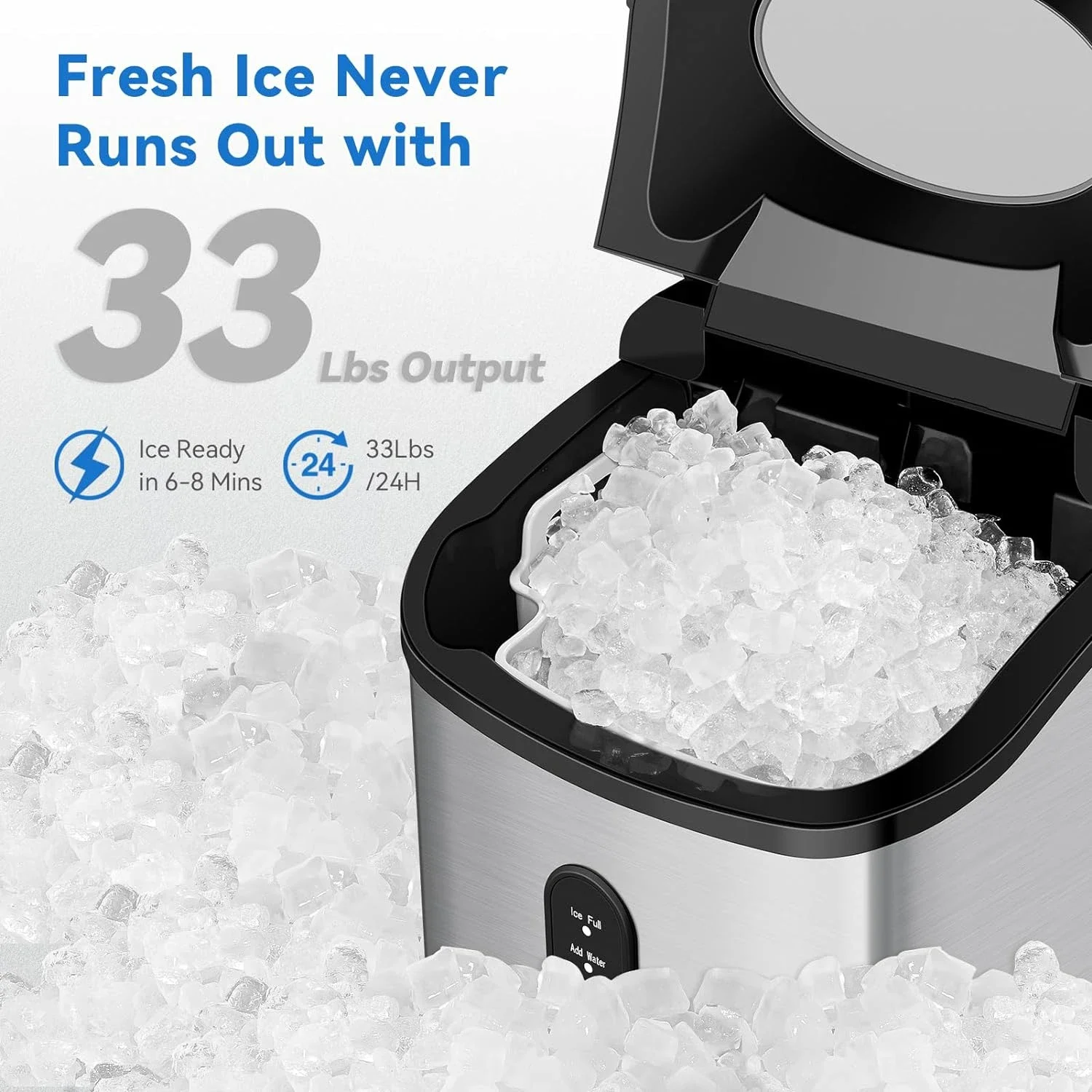 Countertop Nugget Ice Maker, Soft Máquina De Gelo Mastigável Para O Seu Pagamento, 33lbs/Day Máquina De Gelo com Colher De Gelo, Auto-limpeza e Tempo