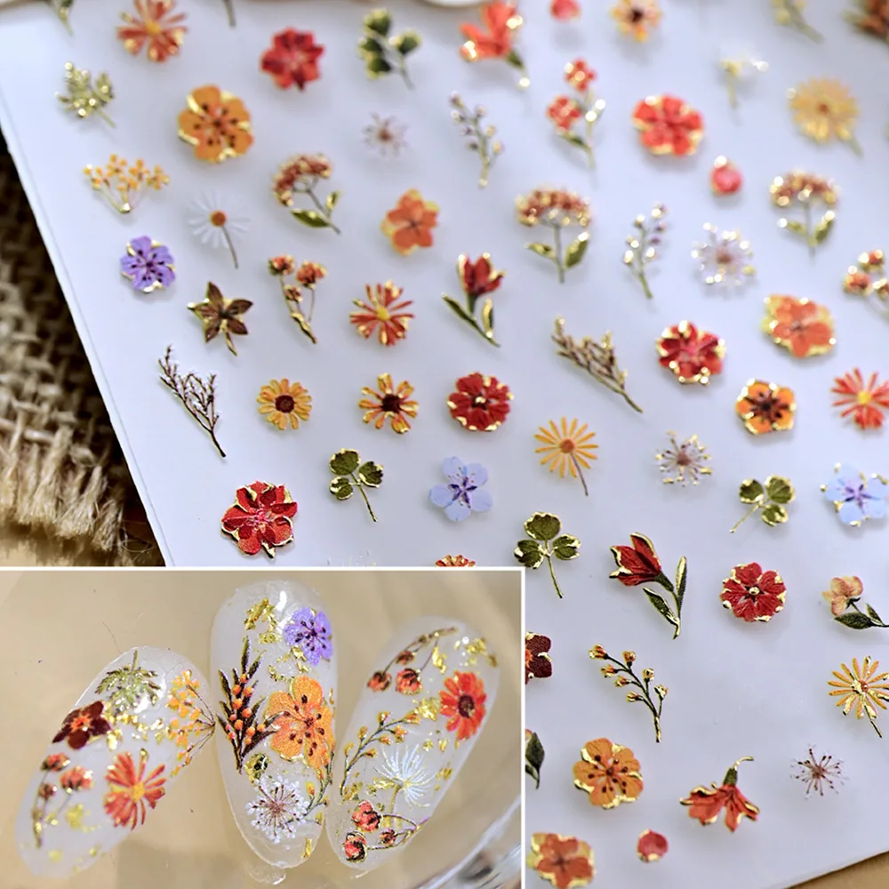 

1 шт. 5D Наклейки для ногтей с цветочным узором, весенние ромашки, самоклеящиеся декоративные стикеры, милые лепестки, букет, слайдеры для маникюра