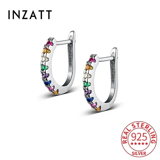 INZATT Real 925 Sterling Silver Zircon Geometric 18K Hoop Earrings For Fashion Women Classic Fine Jewelry Minimalist Accessories