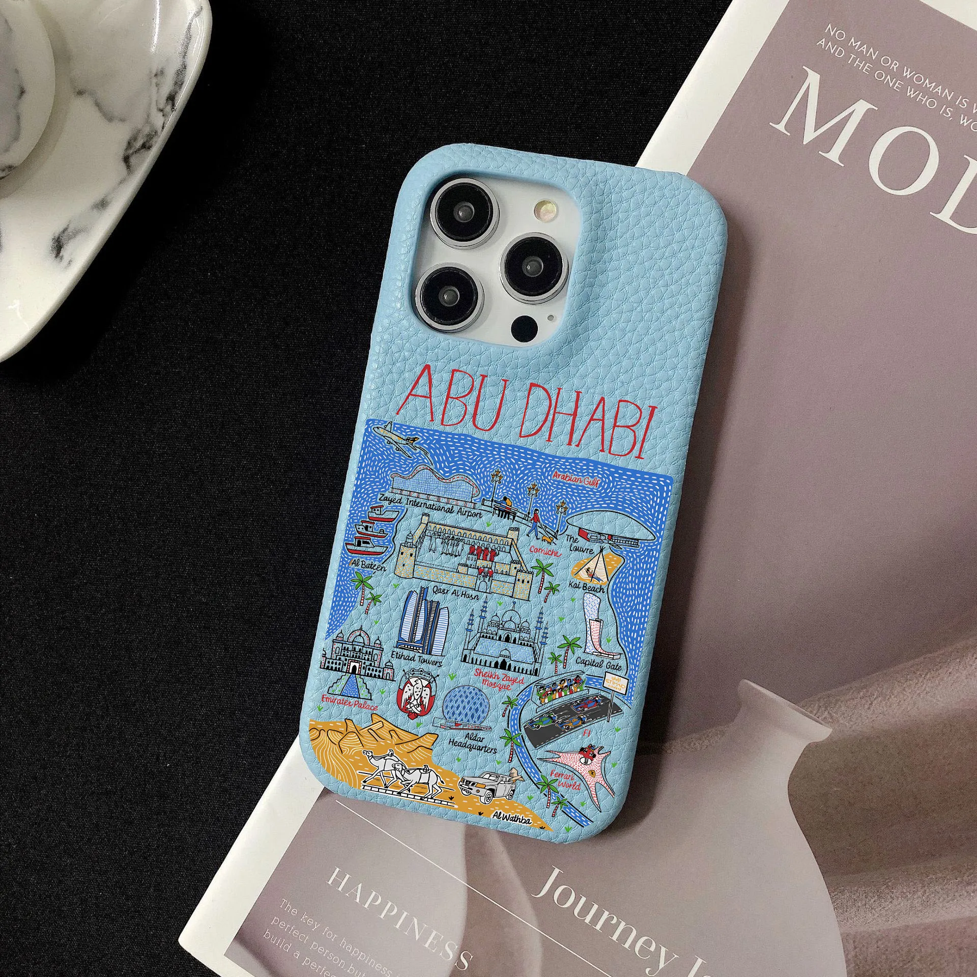 Personalized Customized ABU DHABI Leather Case For Iphone 15 17pro max 16 14 13 Pro Max 12 Mini 11 kafr letters Luxury Covers