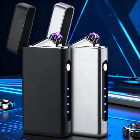 Type-C Rechargeable Dual Arc Pluse Lighters, Windproof Portable Electric Lighters with LED Battery Display for Smoking Cigarette