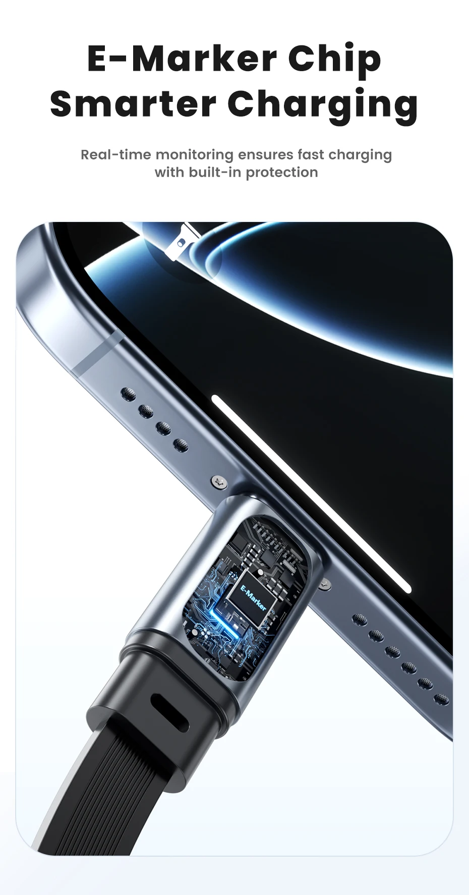 Toocki 5/10 Stück 100W Einziehbares USB-C-Kabel TPE Flach Automatisch Aufrollbar Einstellbares Schnellladekabel Typ C zu C für iPhone Samsung – Detail 10