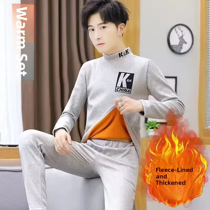 Men's Thermal Underwear Set Double-sided Self-heating Mid-young Autumn Pants Inner Wear Base Layer Polyester Fleece Lined
