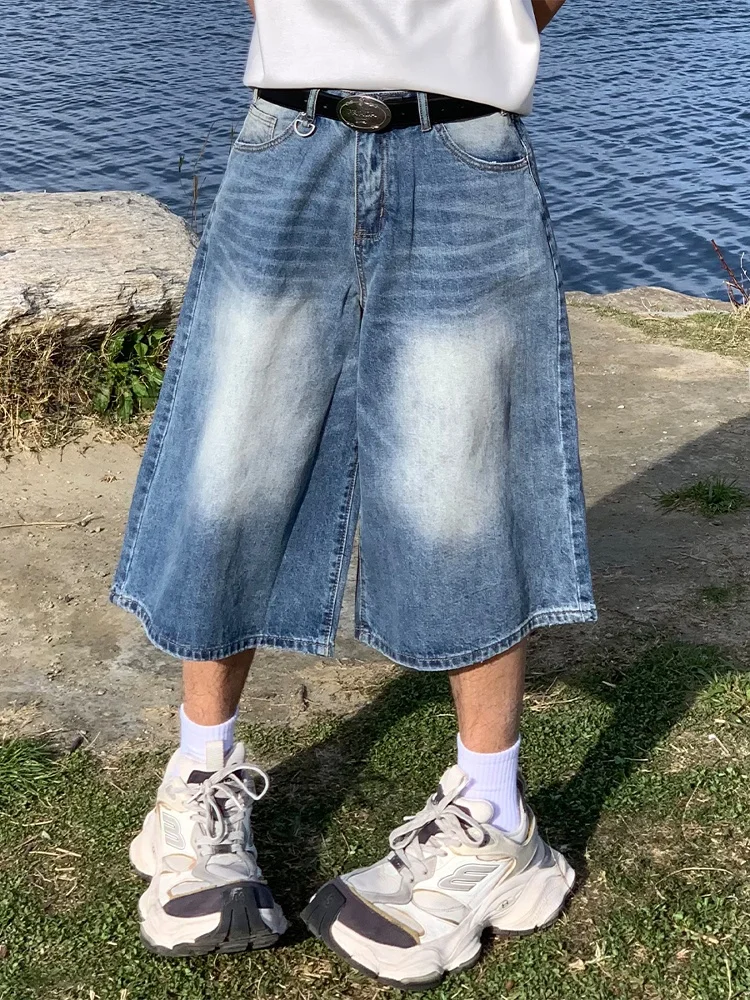 

Ridiculous American Retro Washed Loose Jeans Shorts Youth Trendy Casual Wear Resistant mid Waist Wide Leg Pants for Teens