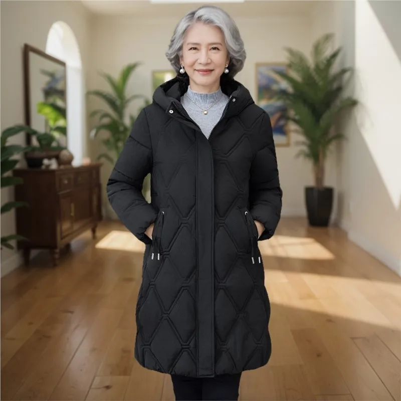 2025 Women's Plus Size Korean Style Long Puffer Coat Thickened Warm Down Filling for Mature Oversized Mid-Length Winter Outwear