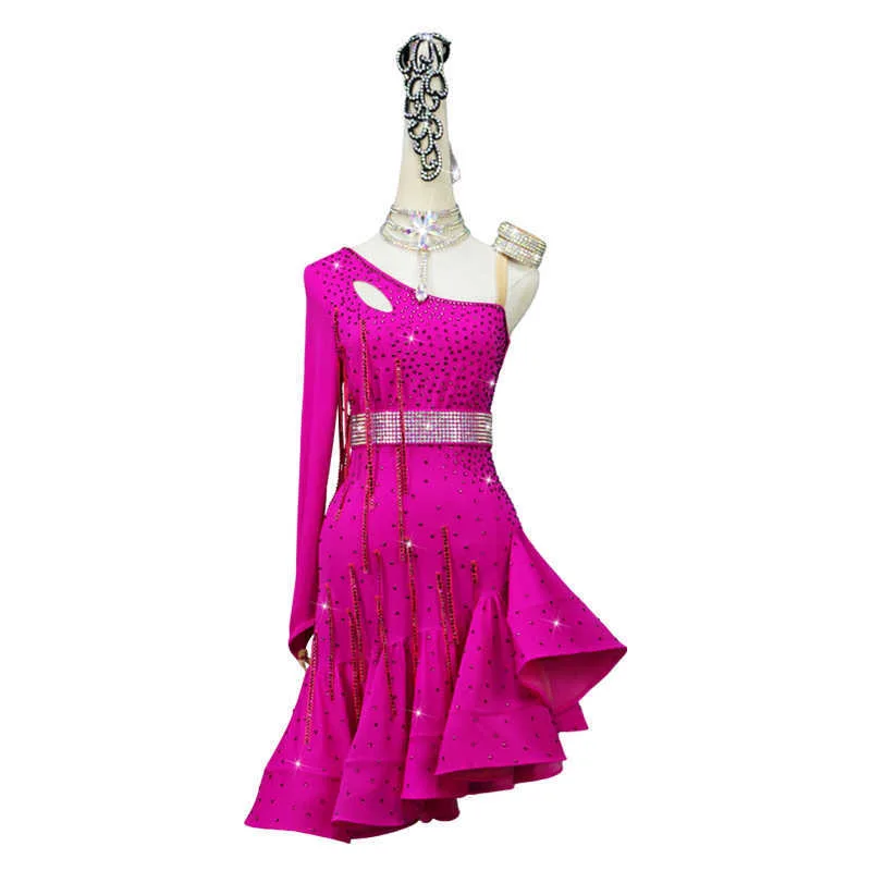 ชุดแข่งขันเต้นรำละตินสีแดงใหม่, ชุดผู้ใหญ่แบบใหม่สุดเซ็กซี่, ชุดเดรสยาวปานกลางสำหรับผู้หญิง, ชุดงานเลี้ยง, ชุดเดรสยาวสำหรับงานปาร์ตี้ของเด็กผู้หญิง