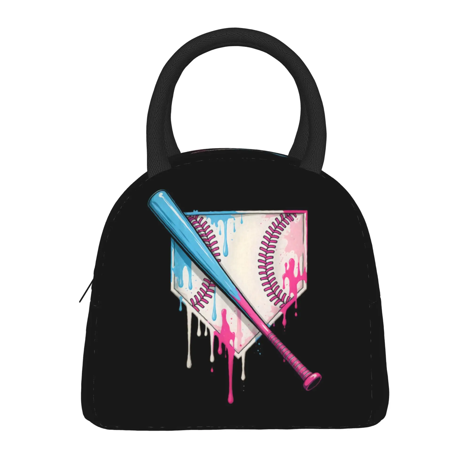 Baseball Bat Ice Cream Watercolor  Insulated Lunch Bag Cooler Bag Lunch Container  Leakproof Tote Lunch Box Girl Boy Office