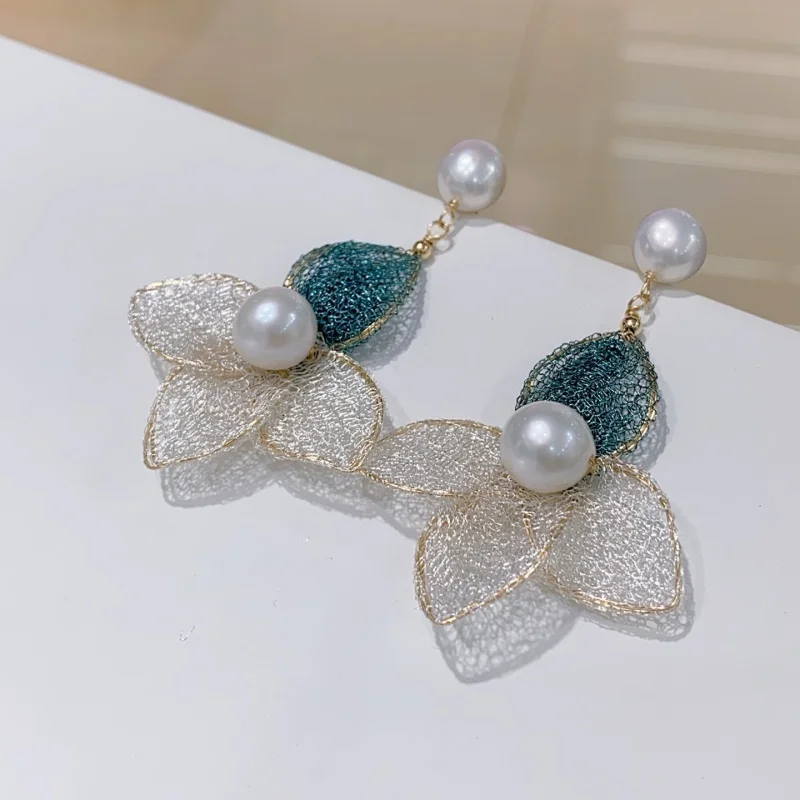 

SGARIT Fine Jewelry Lace craftsmanship Pearl Earrings Women Summer Pearl 14k Filled Gold Earrings Eardrop