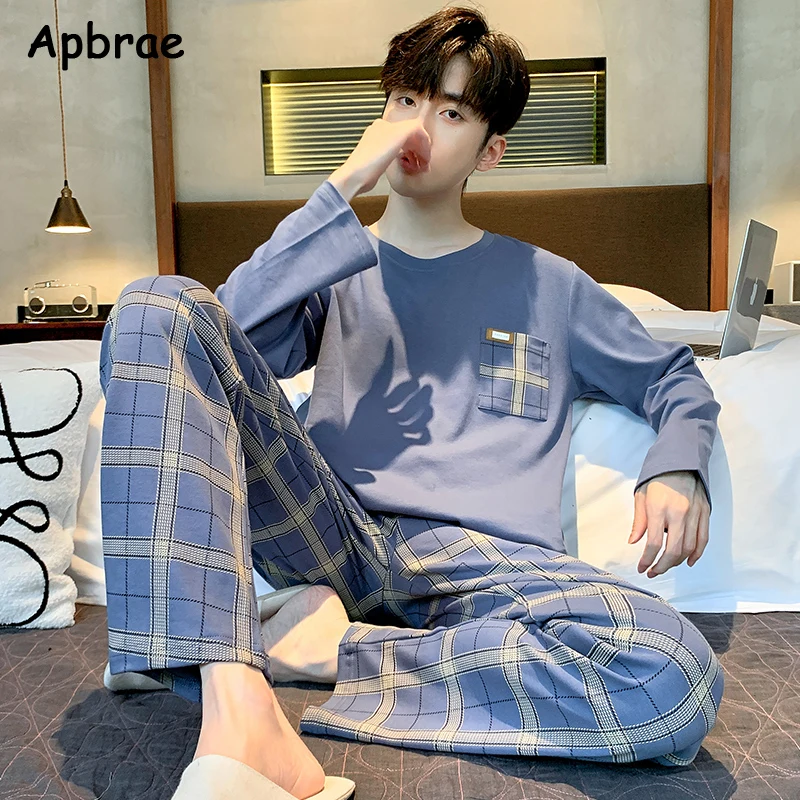 L-4XL Men Pajama Sets Autumn Winter Cotton Long Sleeve Sleepwear for Man Plus Size Pullover Loungewear High Quality Men Pajamas