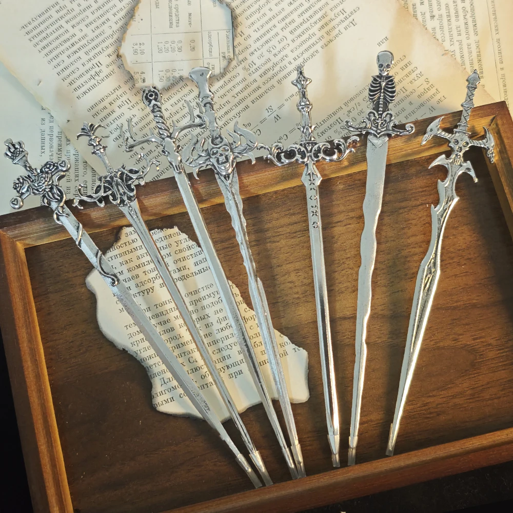 Personalized Gothic Metal Sword Hair Clip Various Shapes Skeleton Knight Magic Elements Retro Punk Role-playing Hair Accessories