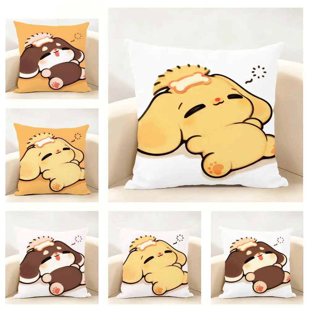 Art illustration of lying puppy Cushion Cover Linen Pillowcase Soft  for Sofa Bed Home Room Decor