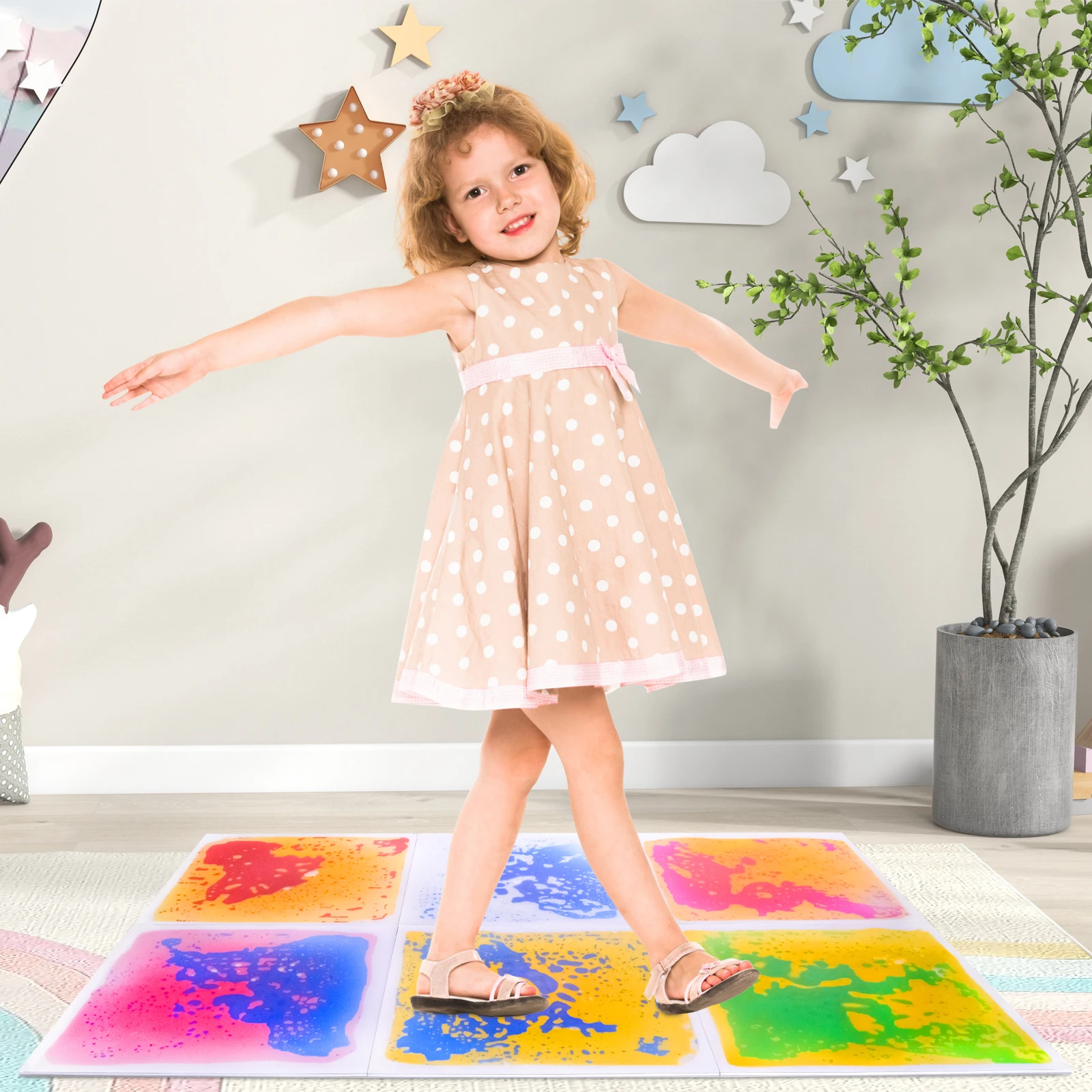 Piastrelle per pavimenti liquide sensoriali colorate e divertenti per il gioco in classe Set di tappetini sensoriali per bambini
