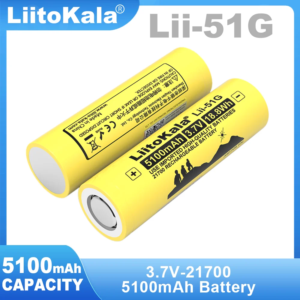 New LiitoKala 1-6PCS 21700 5100mAh high Capacity Li-ion 3.7v Rechargeable Battery 3.6V Power batteries