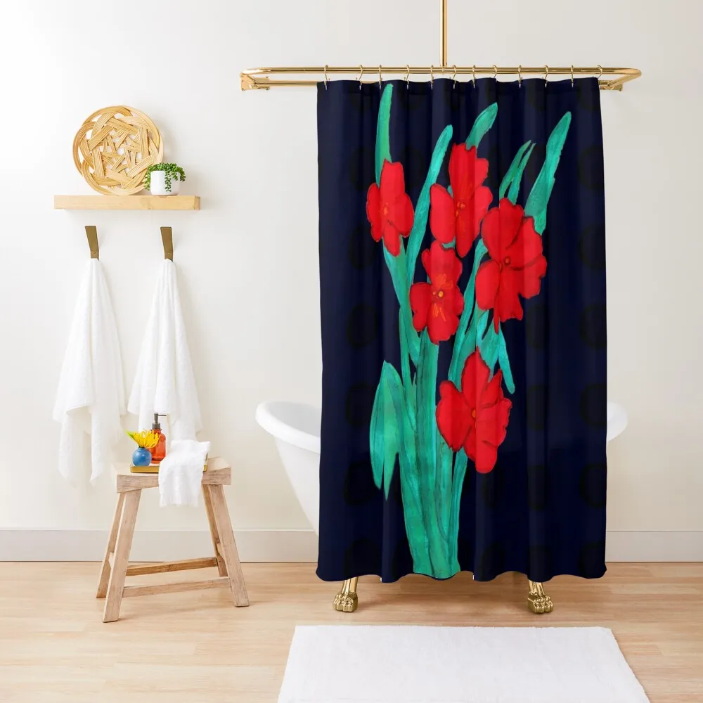 

Red flowers gladiolus art nouveau style Shower Curtain Shower Waterproof Bathroom Shower Set Curtain