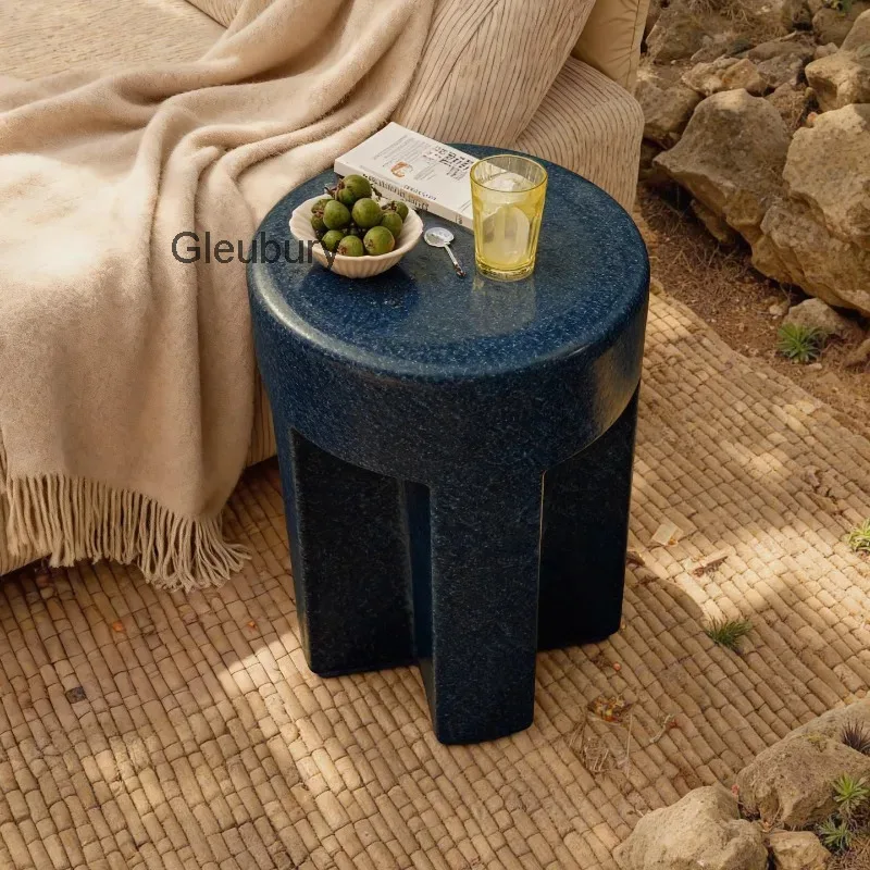 Creative Terrazzo Round Accent Side Table, Sculptural Outdoor Patio End Table, Coffee Table for Garden, Living Room & Home Decor