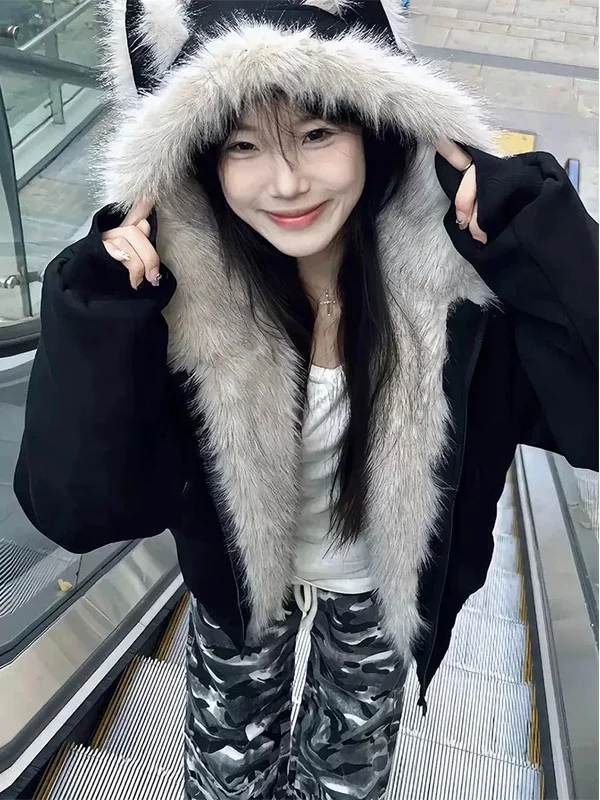 

Женская зимняя утепленная куртка большого размера с капюшоном и меховым воротником, на флисовой подкладке, хлопковая верхняя одежда