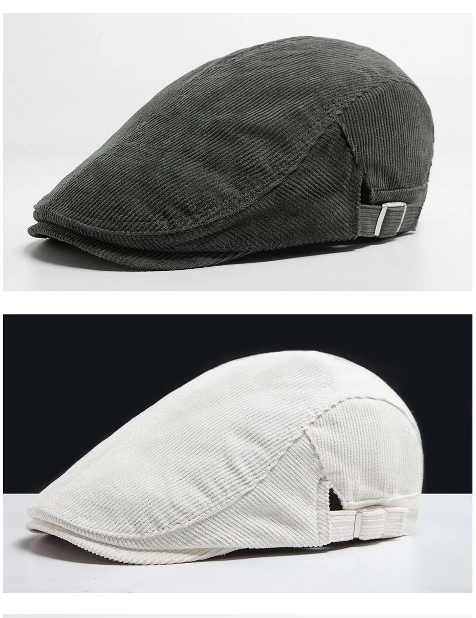 Männer Mode Cord Baskenmütze Frühling Herbst Dicke Warme frauen Flachen Hut Vintage Casual Zeitungsjunge Mütze Unisex Mode Vorne Hinten tragen – Detail 11