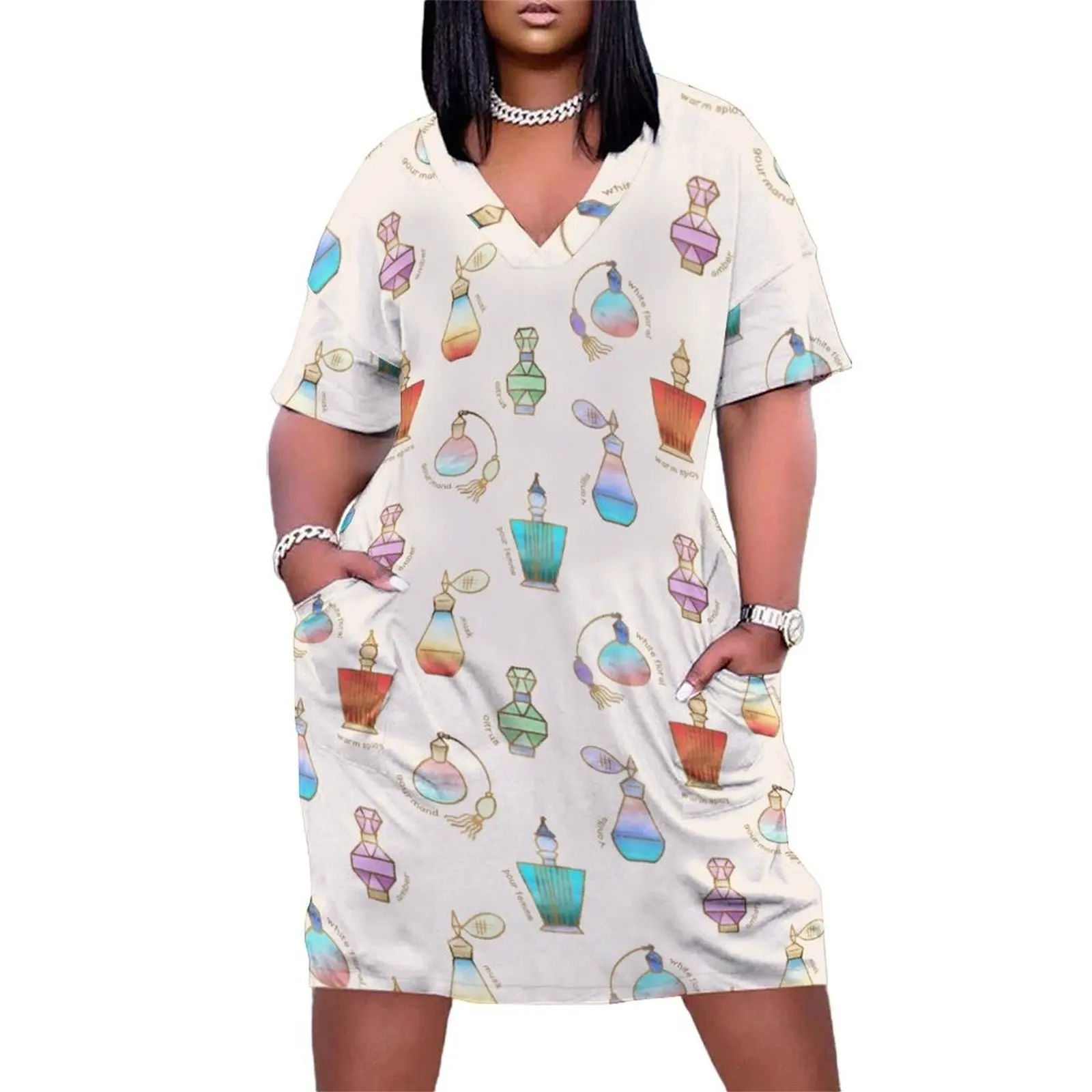 

Pretty Perfumes - a pattern of vintage fragrance bottles Loose Pocket Dress ladies dresses for special occasion women dresses
