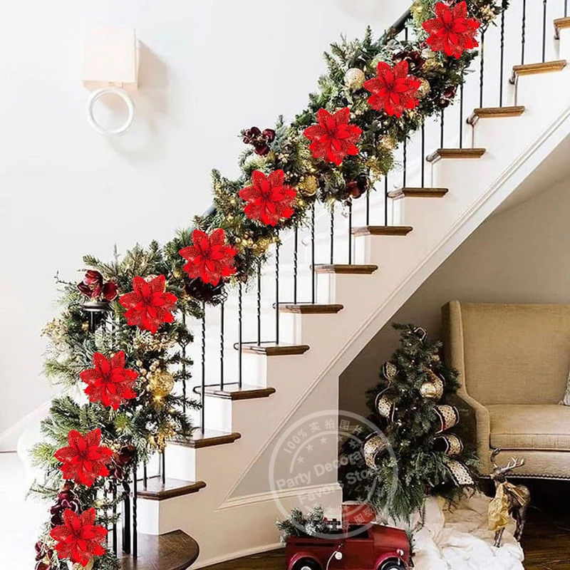 5/10 Stück 14CM Glitzer Künstliche Weihnachtsblumen Christbaumschmuck Frohe Weihnachten Dekorationen für Zuhause Neujahrsgeschenk Navidad – Detail 6