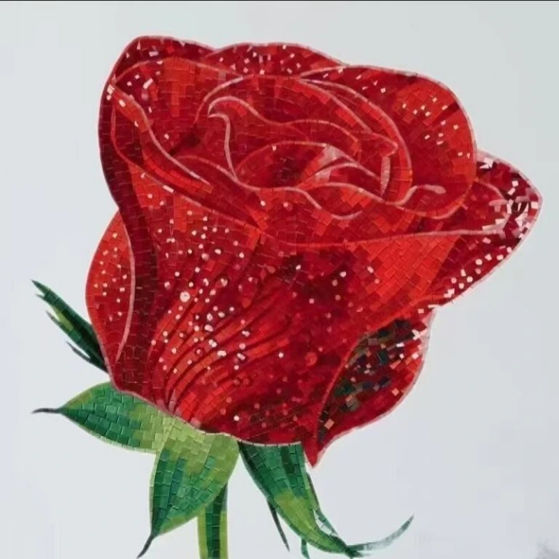 

Customized Realistic simulation Red Rose Manually Cut Mosaic Decorative Mural