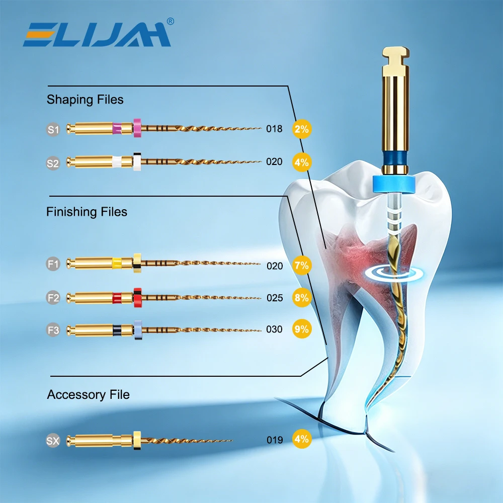 6Pcs/Box Dental Gold Flexible Files Endo Rotary Files Golden Endodontic Files 21/25/31mm Nickel Titainium Dentistry Instrument