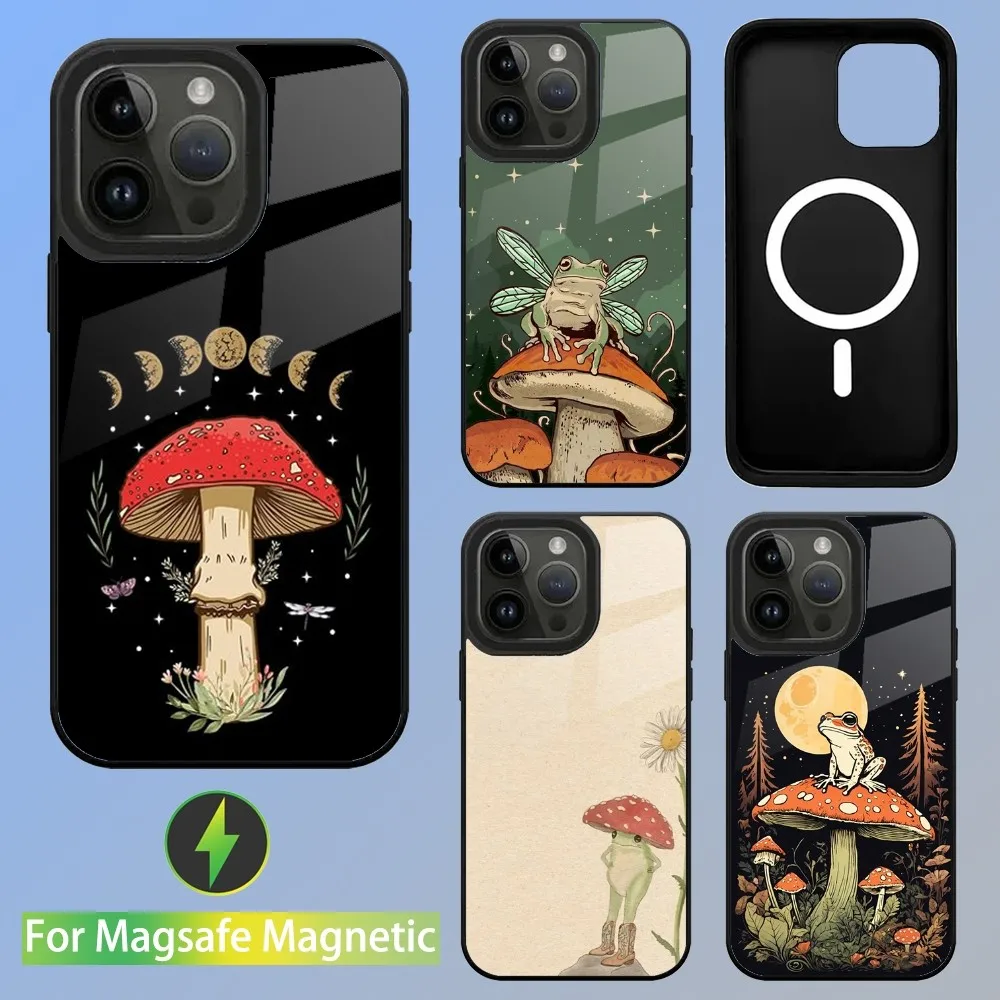 Cottagecore Frog Mushroom Phone Case For iPhone 15,14,13,12,11,Plus,Pro,Max Mini Magsafe Magnetic Wireless Charging