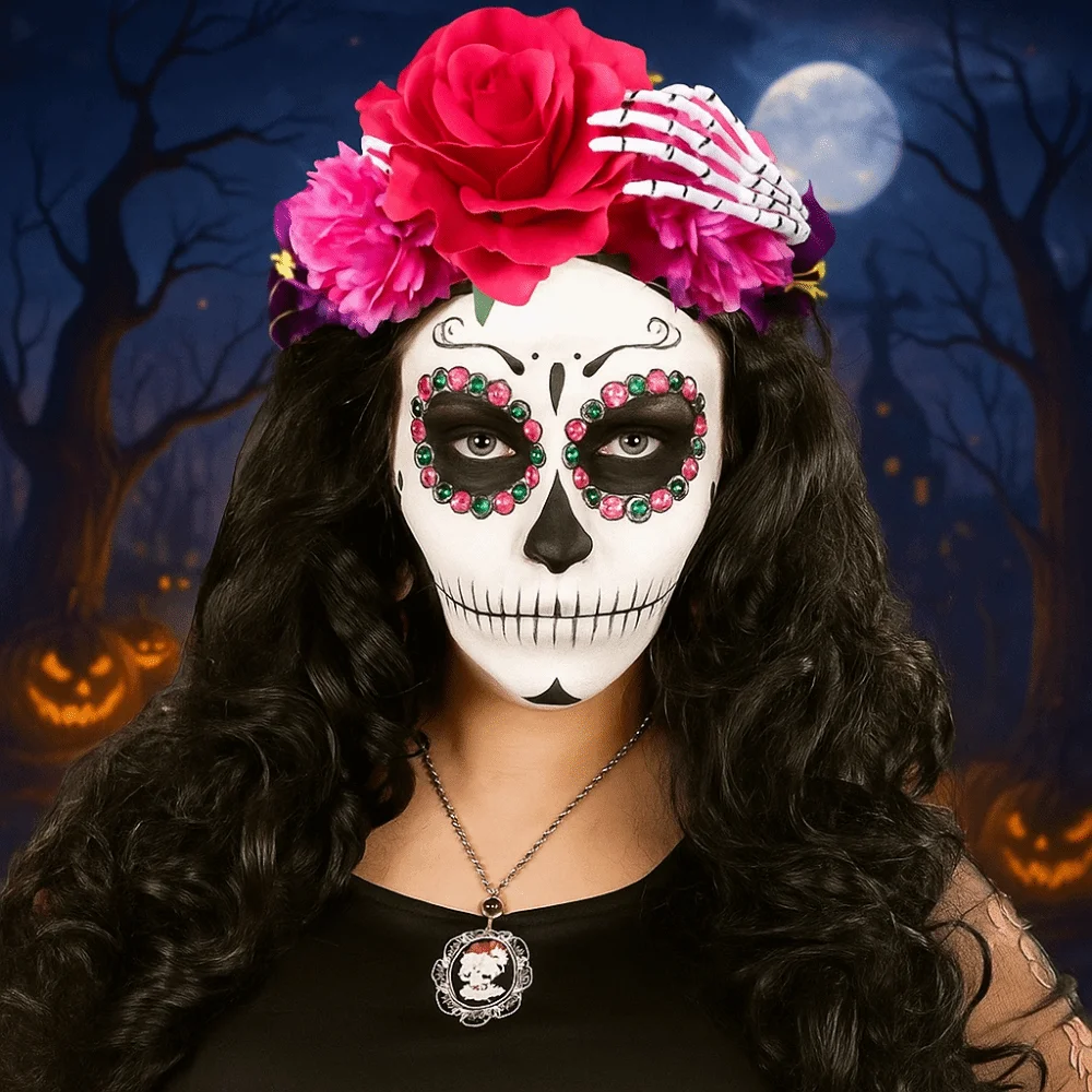 

Cool Plastic Halloween Headband Ghost Claw Skull Rose Flower Crown Gothic Multicolor Floral Hair Hoop Halloween Party Cosplay
