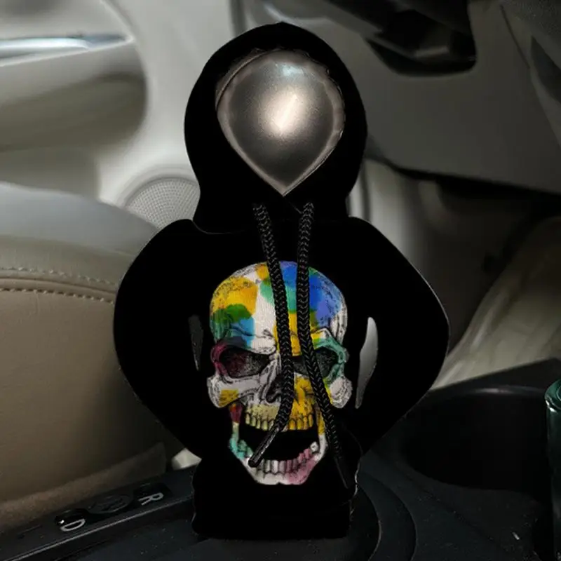 Hoodie Car Gear Shift Cover Halloween Skull Shifter Knobs Cover Automatic Car Shift Protector Hooded Shirt Auto Interior Decor