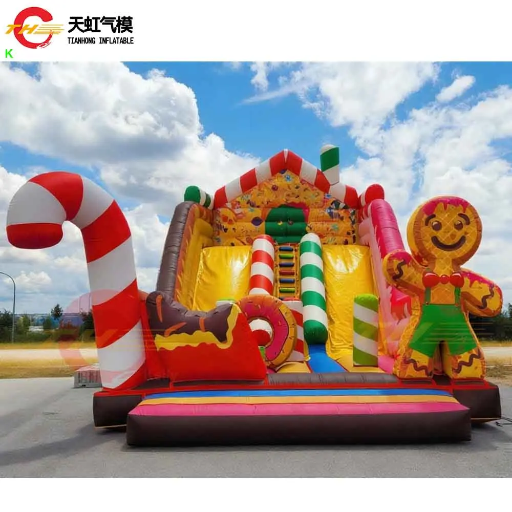 Parco giochi gonfiabile gigante commerciale del buttafuori gonfiabile del pan di zenzero della scivolo di Natale con lo scivolo in vendita