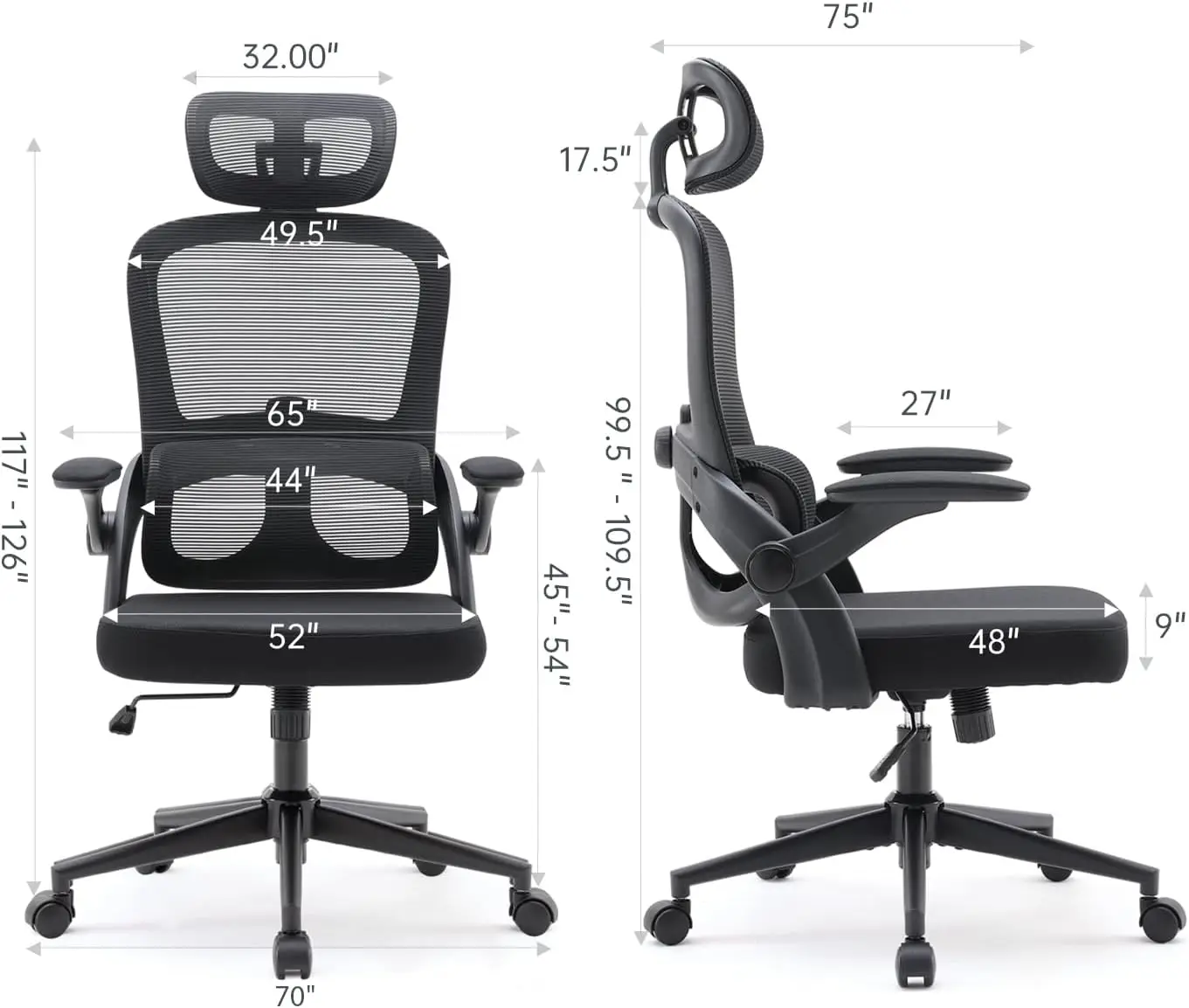 M102C Ergonomic Mesh Office Chair, High Back Desk Chair with 3D Armrests, Up&Down Lumbar Support, Swivel Computer Task Cha